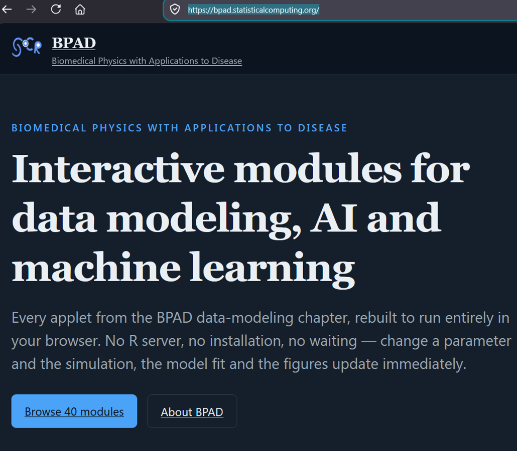 Biomedical Physics with Applications to Disease Webapps