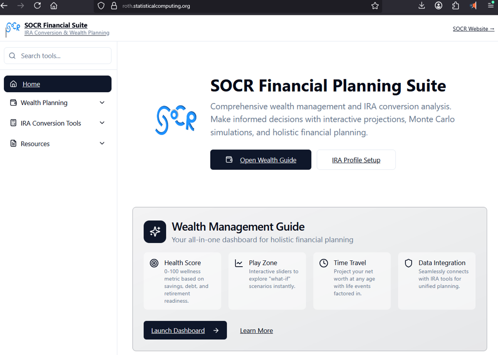 SOCR IRA/Roth/Wealth Management App